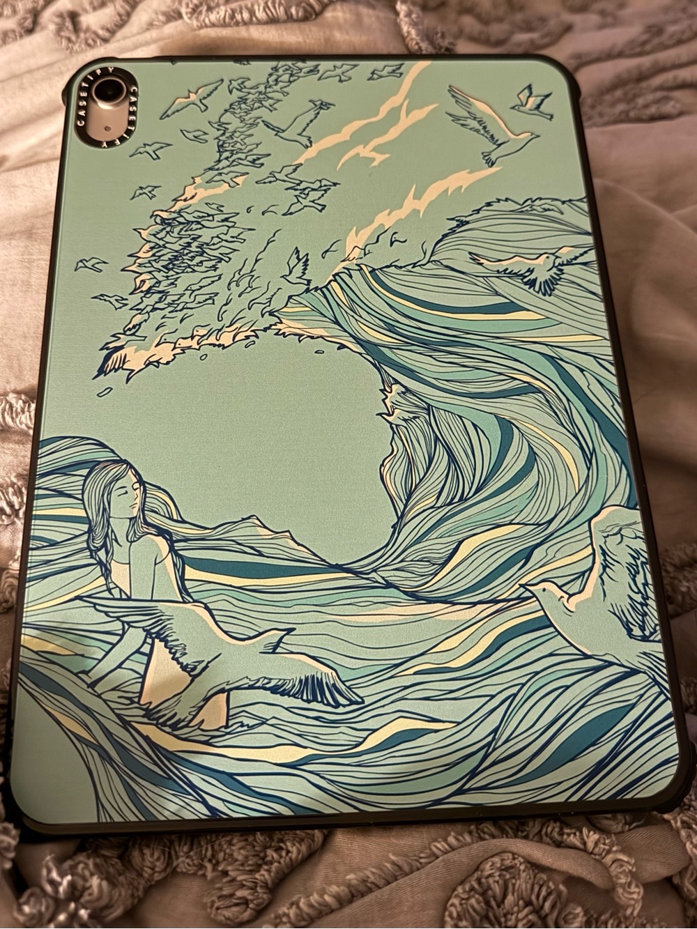 Casetify Seaside bird Wave Art Panel - Teal Blue Decorative Print I pad air case